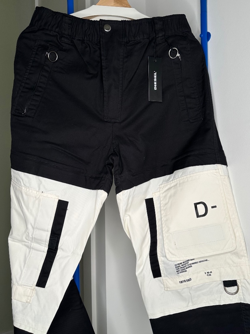 Diesel Patchwork Cargo Jogger Pants Black White